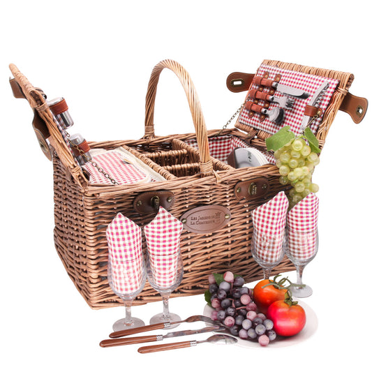 Panier pique-nique en osier - Vichy rouge - 4 personnes