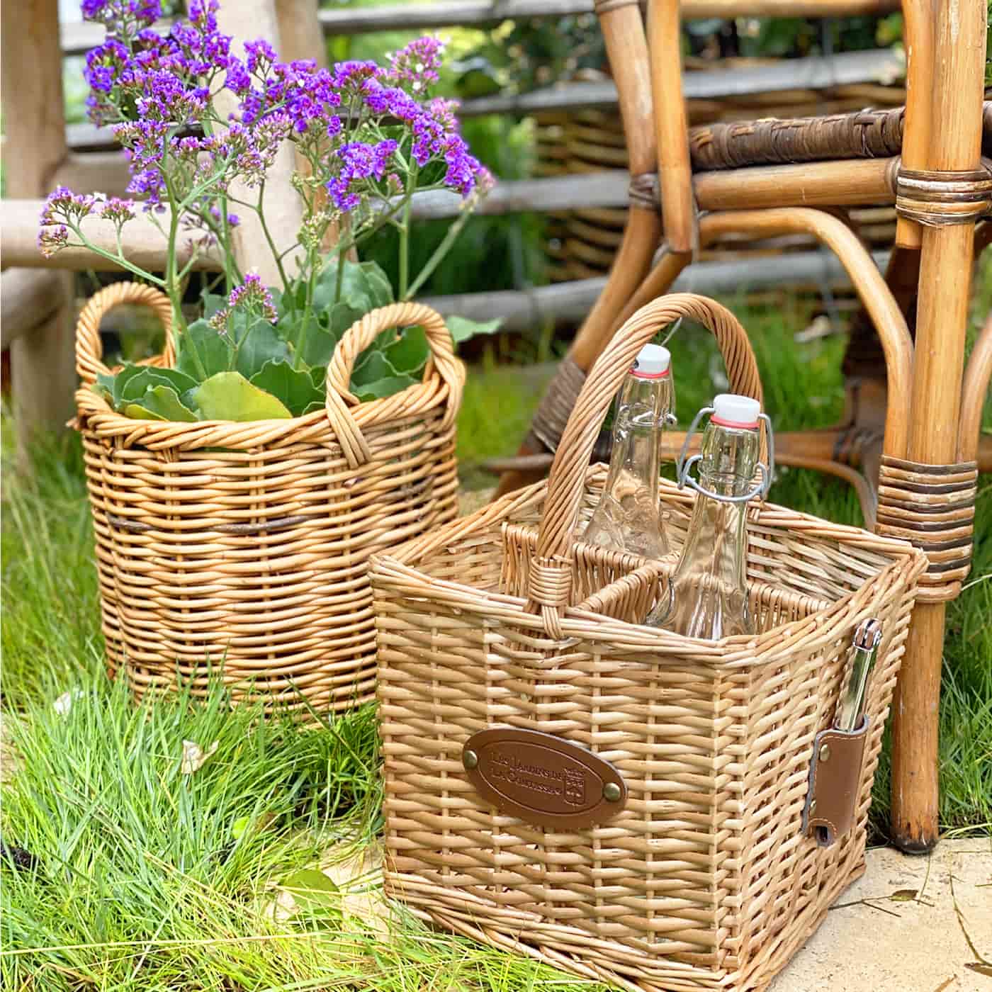 Panier porte bouteille en osier 4 casiers Les Jardins de la Comtesse