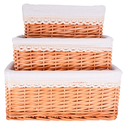 Lot de 3 paniers de rangement en osier - Tissu blanc