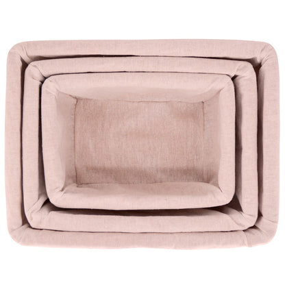 Lot de 3 paniers de rangement en osier - Tissu beige