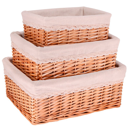 Lot de 3 paniers de rangement en osier - Tissu beige