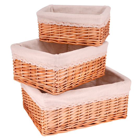 Lot de 3 paniers de rangement en osier - Tissu beige