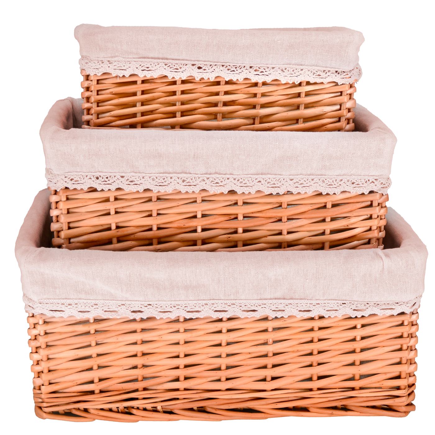 Lot de 3 paniers de rangement en osier - Tissu beige