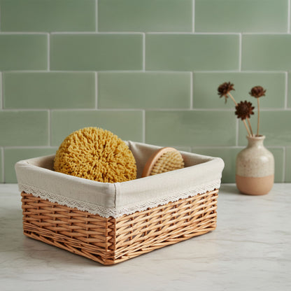 Lot de 3 paniers de rangement en osier - Tissu beige