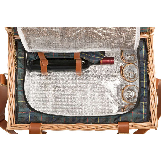 Panier pique-nique cuir et tissu écossais - 4 personnes