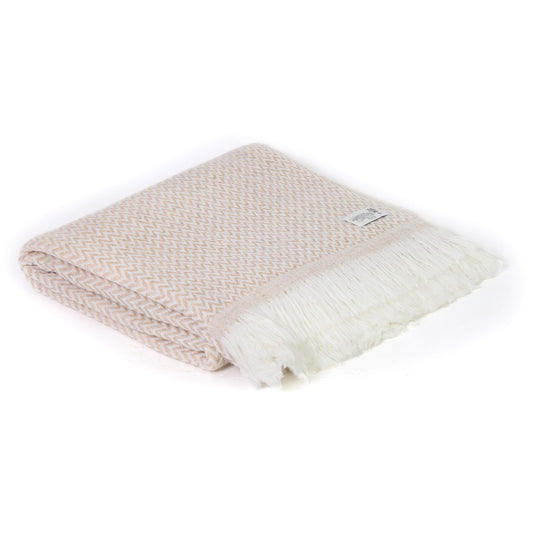Plaid cachemire et laine Camel - Petits chevrons - 130 x 230 cm