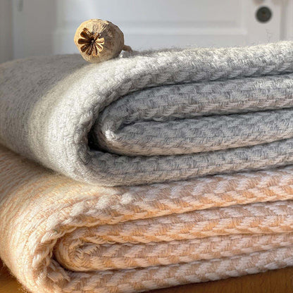 Plaid cachemire et laine petits chevrons Camel - 130 x 230 cm