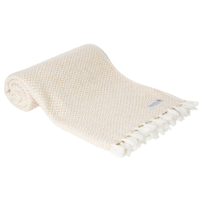 Plaid cachemire et laine petits chevrons Camel - 130 x 230 cm