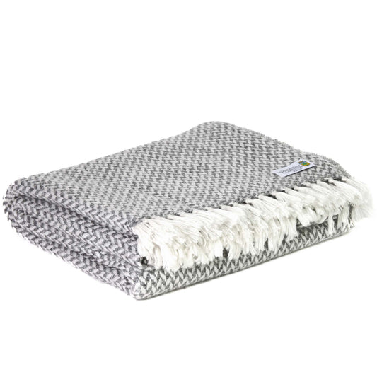 Plaid cachemire et laine petits chevrons Gris Souris - 130 x 230 cm
