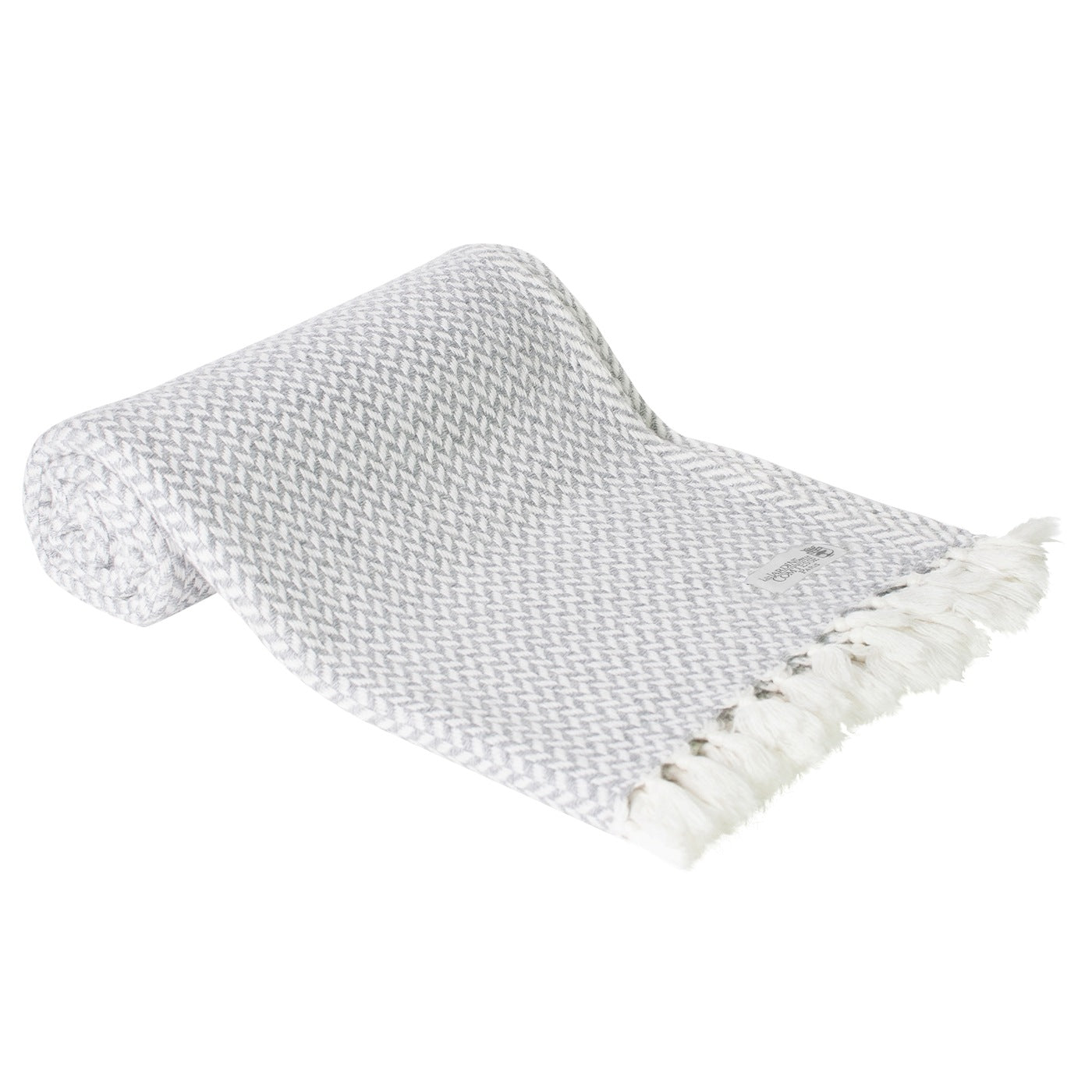 Plaid cachemire et laine petits chevrons Gris Argenté - 130 x 230 cm