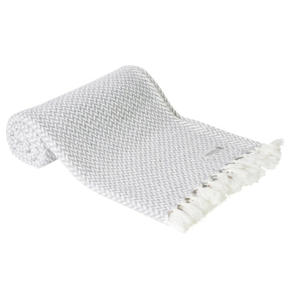 Plaid cachemire et laine petits chevrons Gris Argenté - 130 x 230 cm