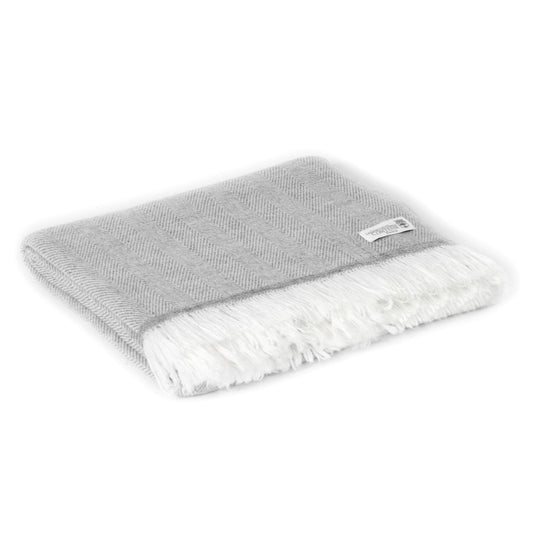 Plaid cachemire et laine Gris Souris - Grands chevrons - 130 x 230 cm
