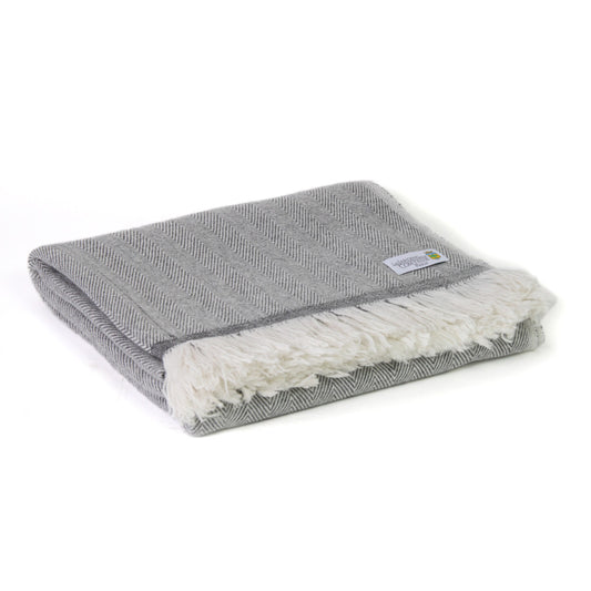 Plaid cachemire et laine Gris Anthracite - Grands chevrons - 130 x 230 cm