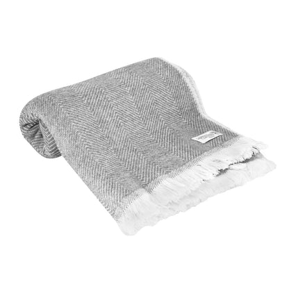 Plaid laine Gris et Ivoire - Grands chevrons - 130 x 200 cm