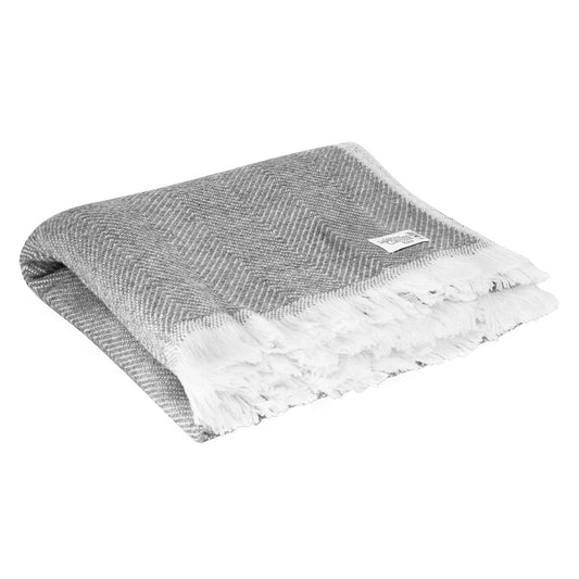 Plaid laine Gris et Ivoire - Grands chevrons - 130 x 200 cm