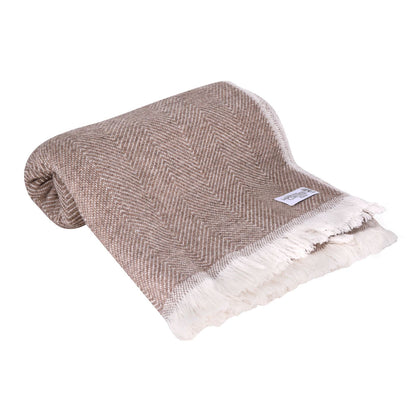 Plaid laine Marron Glacé et Ivoire - Grands chevrons - 130 x 200 cm