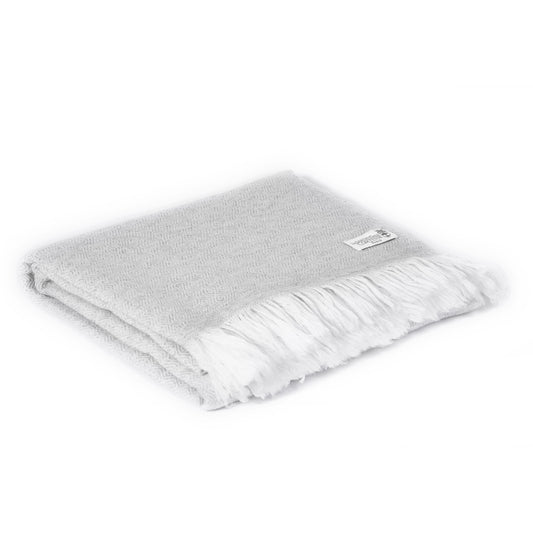 Plaid cachemire et laine Gris Argenté - Motif diamant - 130 x 230 cm