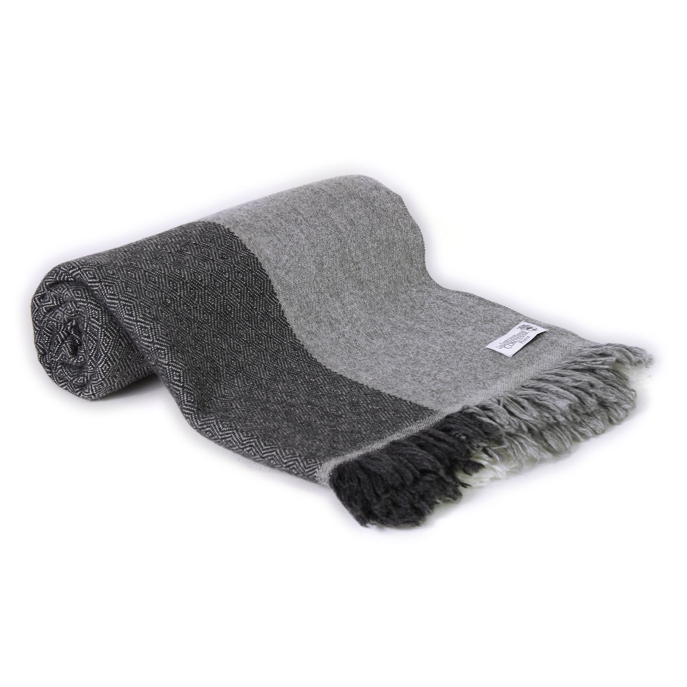 Plaid cachemire et laine à bandes Grises - Motif diamant - 130 x 230 cm