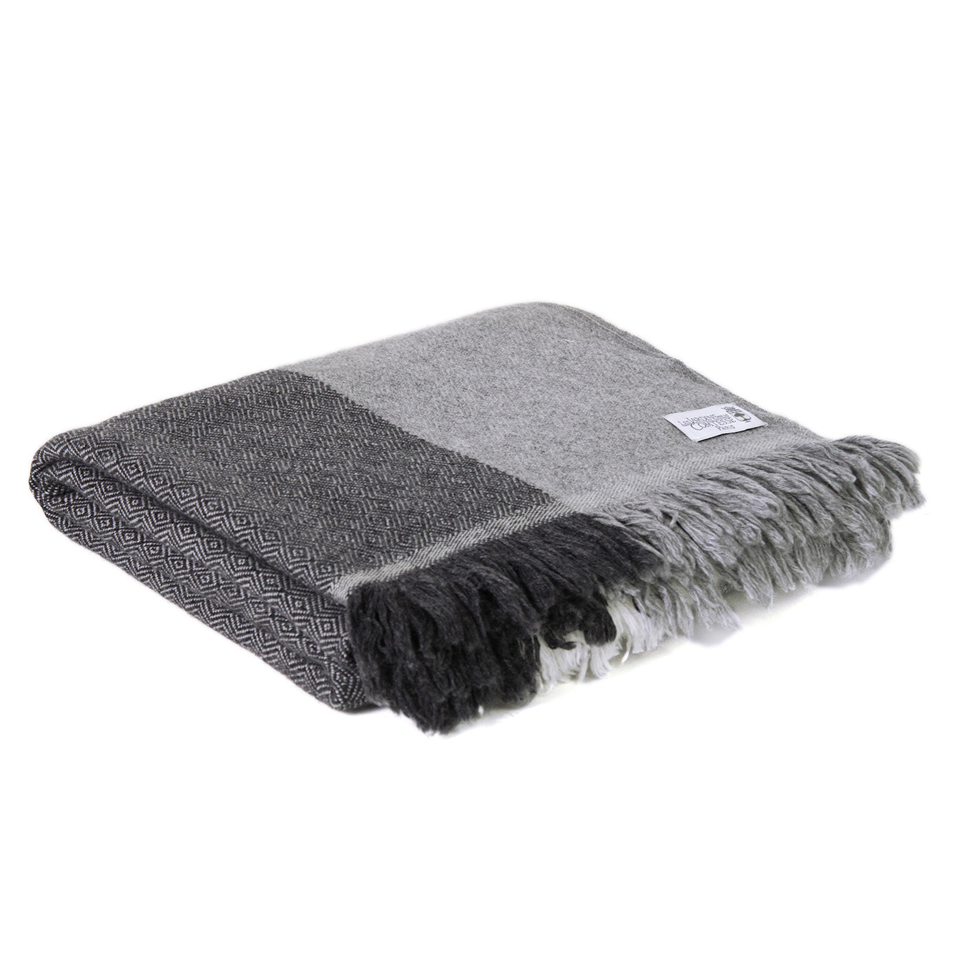 Plaid cachemire et laine à bandes Grises - Motif diamant - 130 x 230 cm