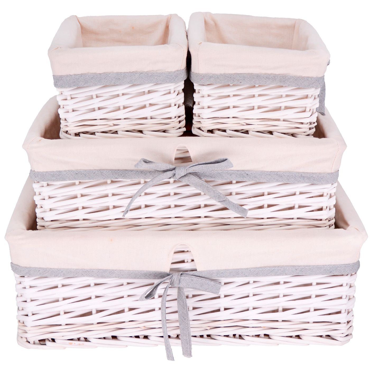 Lot de 4 paniers de rangement en osier blanc - Tissu blanc