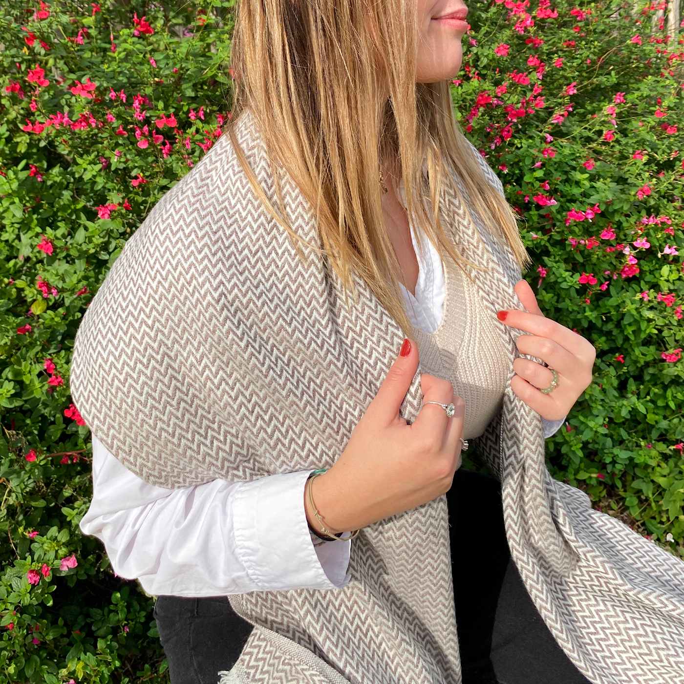 Echarpe cachemire et laine Homme & Femme 70 x 210 cm - Marron Glacé petits chevrons