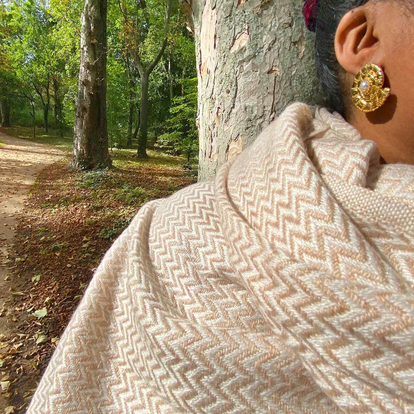 Echarpe cachemire et laine Homme & Femme 70 x 210 cm - Camel petits chevrons