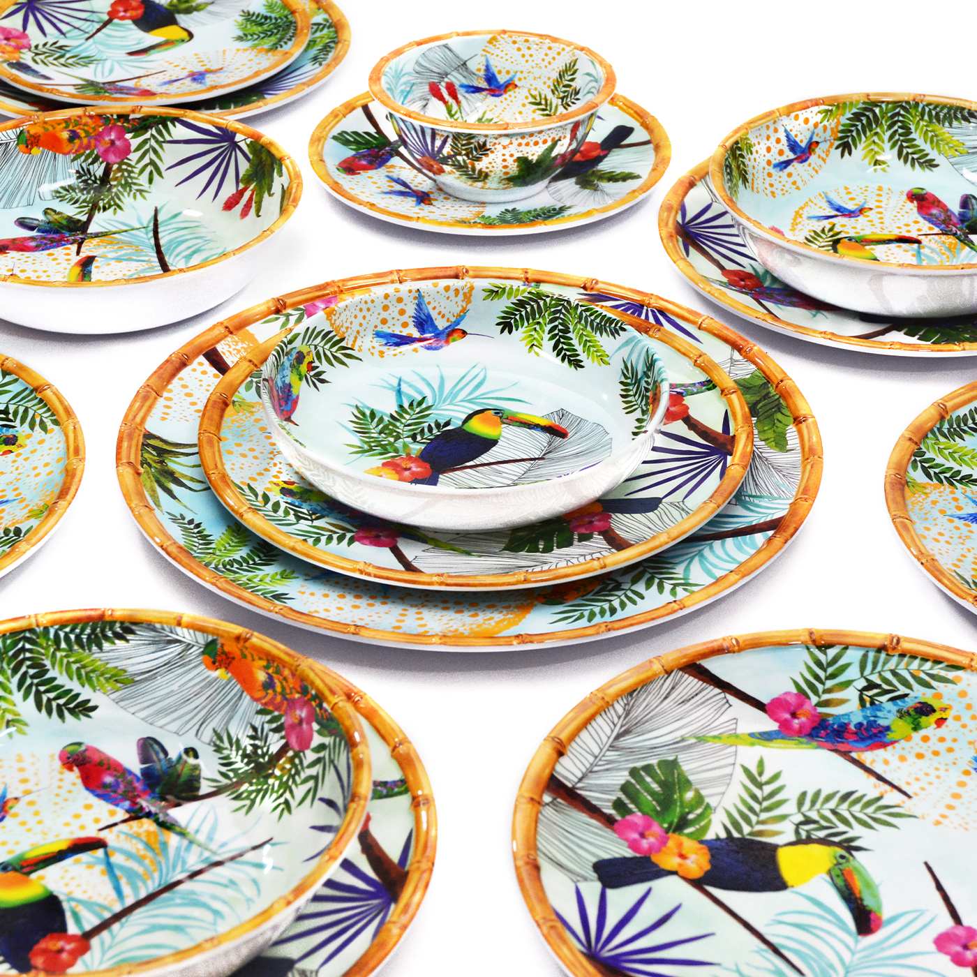 Petite assiette plate à dessert en mélamine toucans - Ø 23 cm