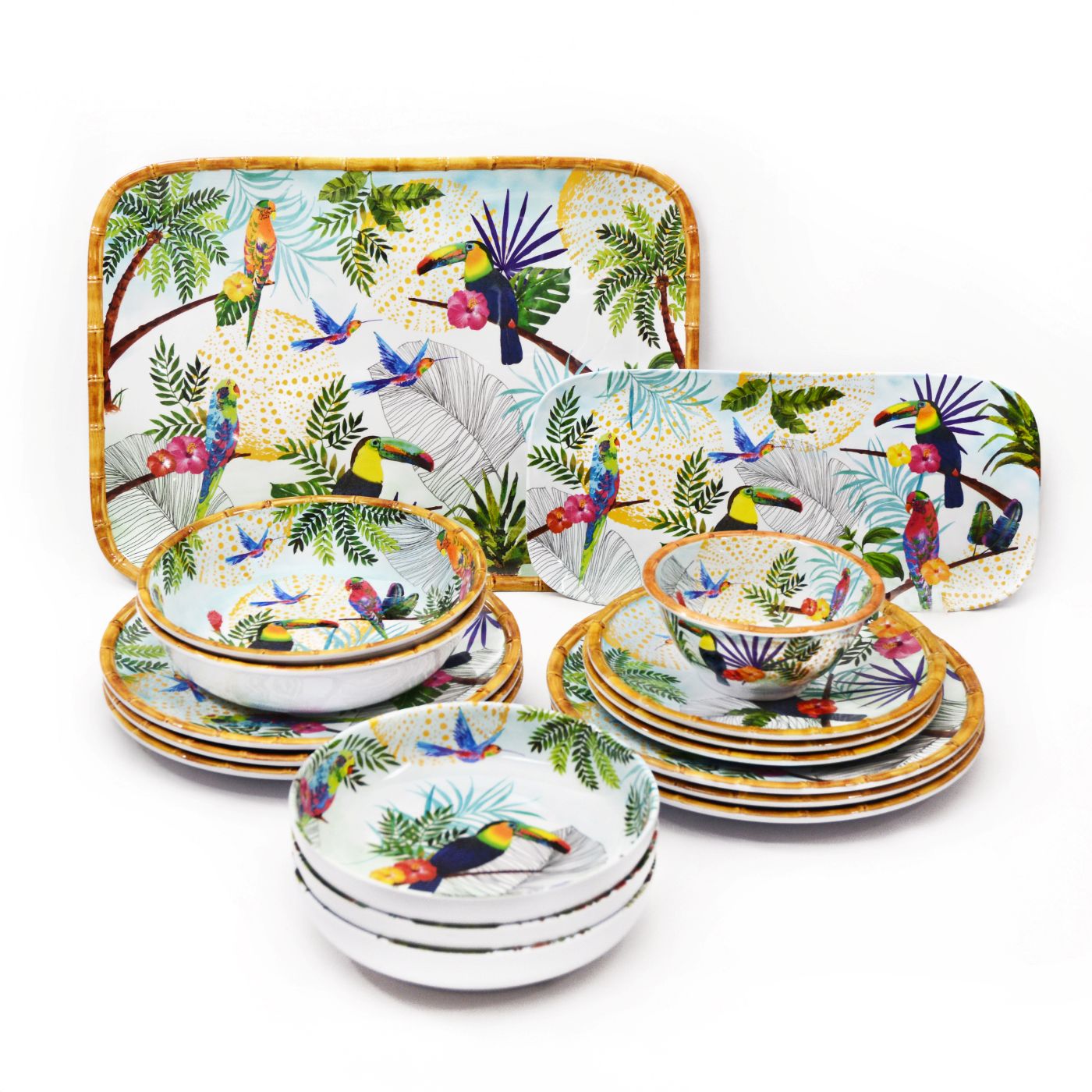 Petite assiette plate à dessert en mélamine toucans - Ø 23 cm
